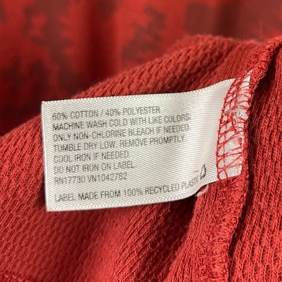 Mossimo Large Henley Wolf Graphic Thermal Long Sleeve Shirt Rust Burnt Orange - Picture 5 of 6